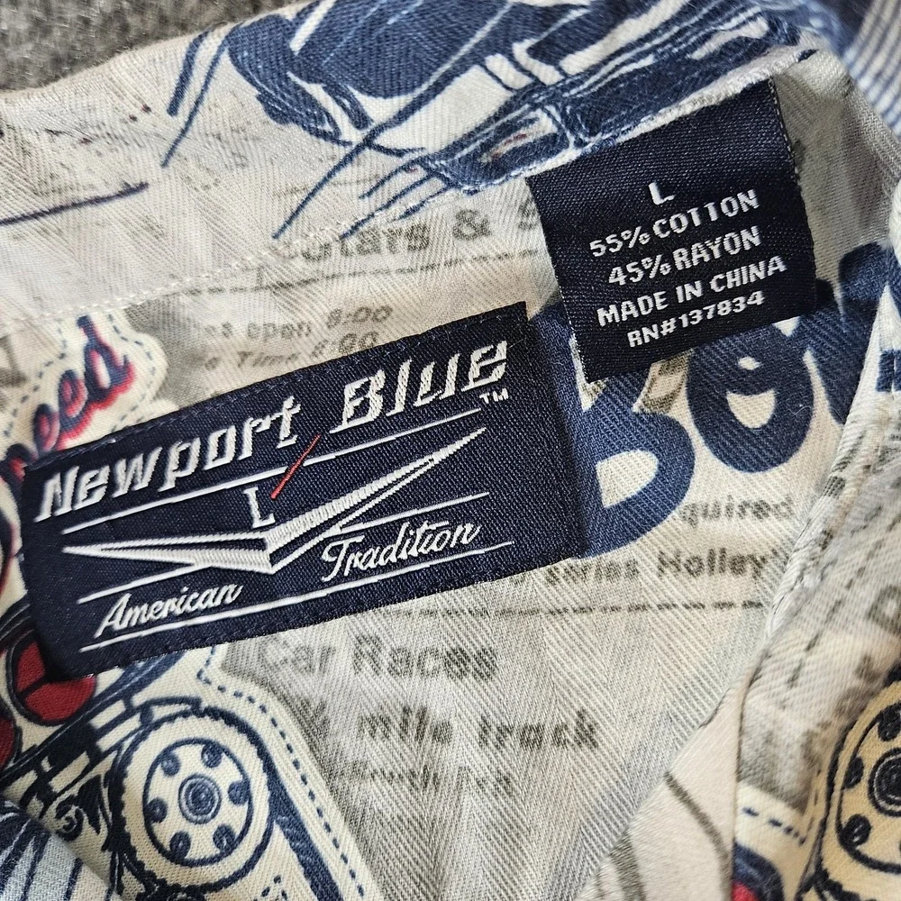 NWT Newport Blue Mens Hawaiian Aloha Shirt Size Large Speedway Daytona Indy - Picture 3 of 6